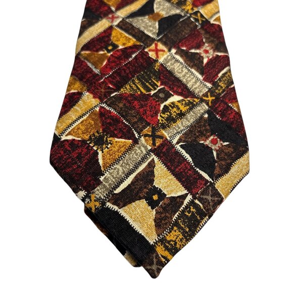 Ermenegildo Zegna Silk Geometric Pattern Tie Multicolor Red Yellow Brown Menswea - Picture 6 of 8